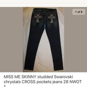 MISS ME Swarovski cross studded skinny jeans 28